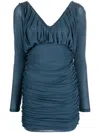Saint Laurent Long Sleeve Mini Dress Blue