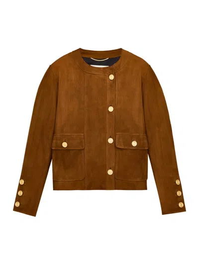 Saint Laurent Short Lamb Suede Jacket In Brown