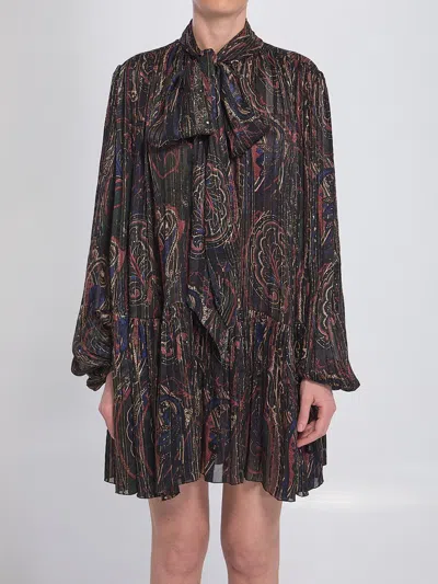 Saint Laurent Bow Detail Semi-sheer Dress In Silver