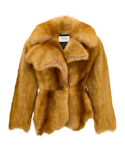 Saint Laurent Short Shearling Coat In Brown