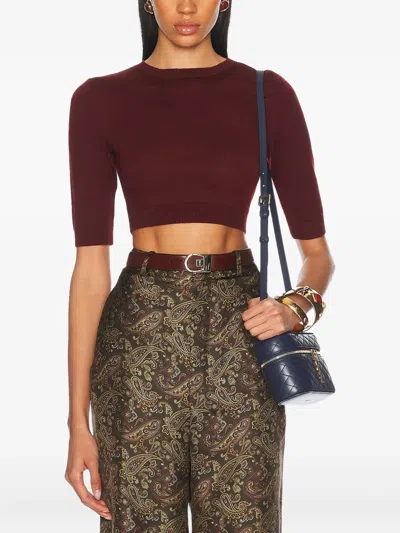 Saint Laurent Short-sleeve Cropped Top In Red