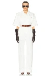 Saint Laurent Short-sleeve Belted Straight-leg Jumpsuit In Blanc