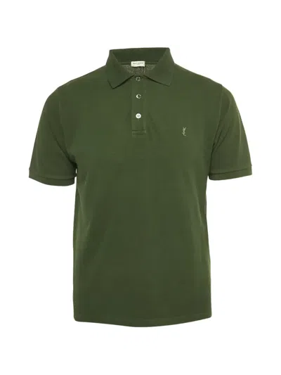 Pre-owned Saint Laurent Short-sleeve Logo-embroidered Polo Shirt In Green