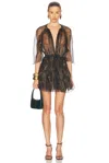 Saint Laurent Short Sleeve Mini Dress In Multicolor Fonce