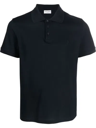Saint Laurent Short-sleeve Cotton Polo Shirt In Blue