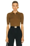 Saint Laurent Women's Cassandre Embroidery Polo Top In Khaki