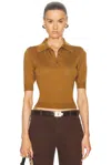 Saint Laurent Women's Cassandre Embroidery Polo Top In Mordore