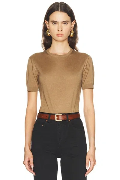 Saint Laurent Short Sleeve Pullover Sweater In Brown