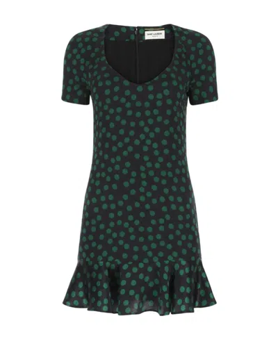 Saint Laurent Short-sleeve Ruffled Mini Dress In Multi