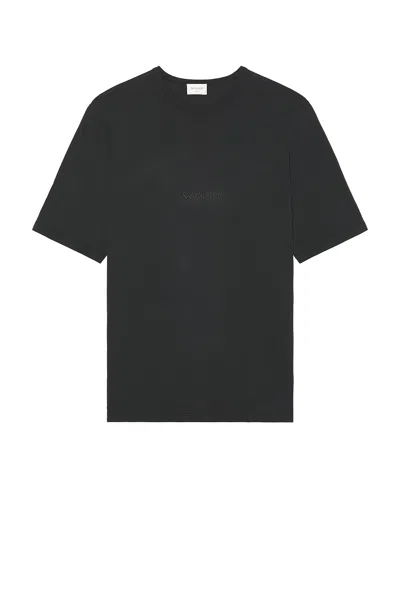 Saint Laurent Dark Grey T-shirt With Logo Lettering On The Front Tone-on-tone In Cotton Man In Animal Print