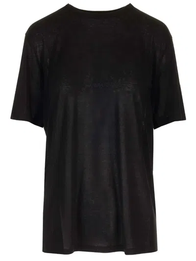 Saint Laurent Logo-embroidered Jersey T-shirt In Black