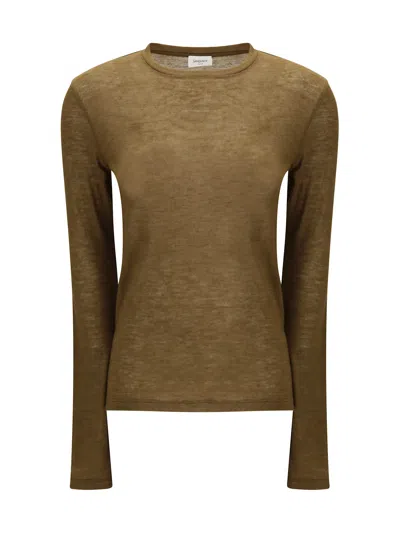 Saint Laurent Short-sleeved T-shirt In Cashmere And Silk In Brown