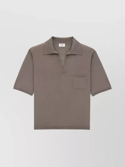 Saint Laurent Short-sleeved V-neck Wool Polo Shirt With Applied Chest Pocket In Silver