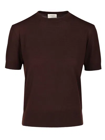 Saint Laurent Short-sleeved Wool Sweater Knitwear Brown