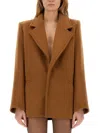 Saint Laurent Camel Wool Short Coat In Brown