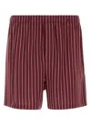 Saint Laurent Striped Viscose Shorts Featuring Embroidery Detail In Brown