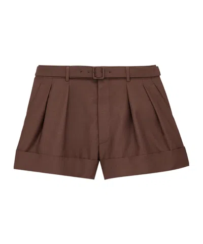 Saint Laurent L And Mohair Shorts With Belt In Brown