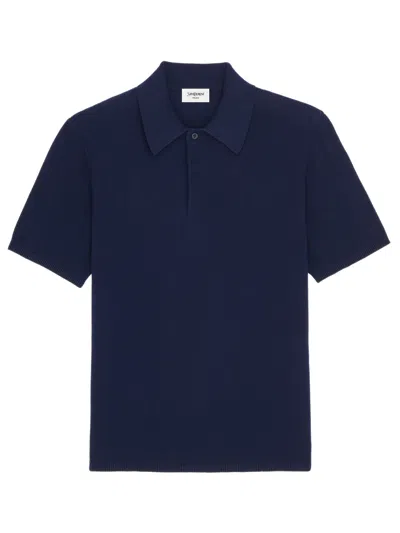 Saint Laurent Short-sleeve Cotton Polo With Rib-knit Trim And Concealed Half-button Placket In Blue