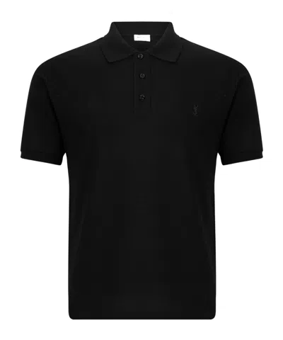 Saint Laurent Shortsleeve Polo Shirt In Black
