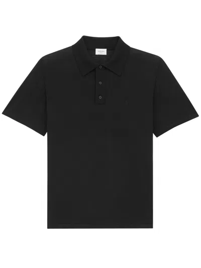 Saint Laurent Short-sleeved Wool Polo Shirt With Cassandre Embroidery In Black