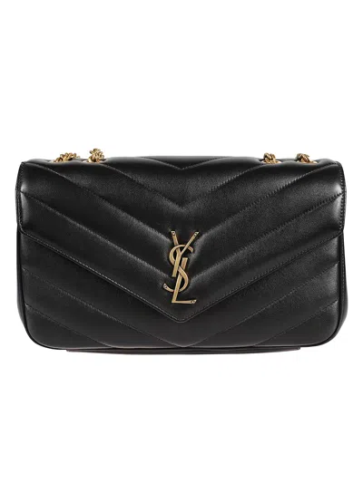Saint Laurent Shoulder Bag With Brass Metal Logo In Black