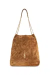 Saint Laurent Jamie Large Pochon Ysl Shoulder Bag In Quilted Suede In Brown