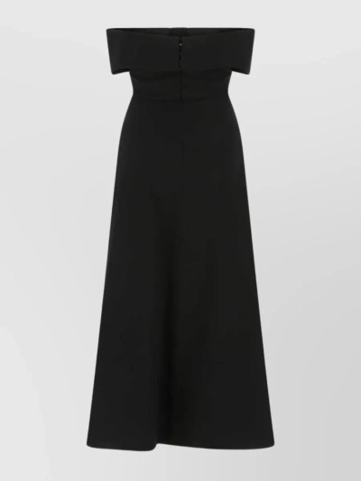 Saint Laurent Shoulder-baring A-line Dress With Bow Accent In Black