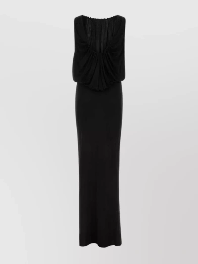 Saint Laurent Shoulder-baring Long Dress With Gathered Accents In Black