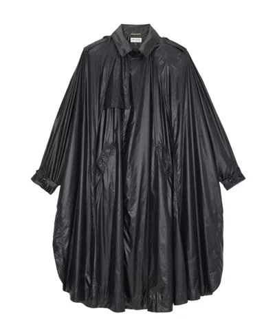 Saint Laurent Shoulder-pad Oversized Trench Coat In Black