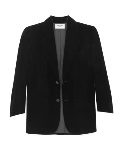 Saint Laurent Shoulder-pads Single-breasted Velvet Blazer In Black