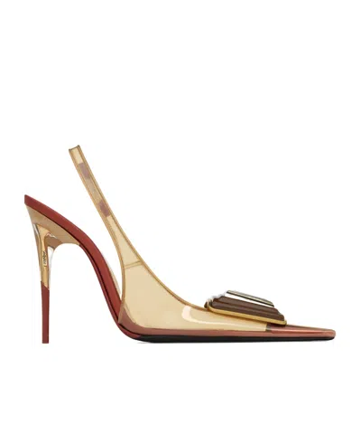 Saint Laurent Sibyl Slingback Pumps In Tpu And Patent Leather In Gold
