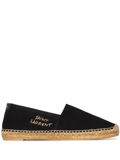 Saint Laurent Embroidered Canvas Espadrilles In Black