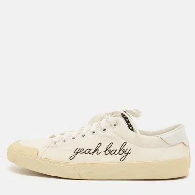Pre-owned Saint Laurent Signature Court Classic Yeah Baby Size 43 White Canvas Low Top Sneakers