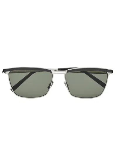 Saint Laurent Signature Engraved Sunglasses With Uva/uvb Protection In Silver