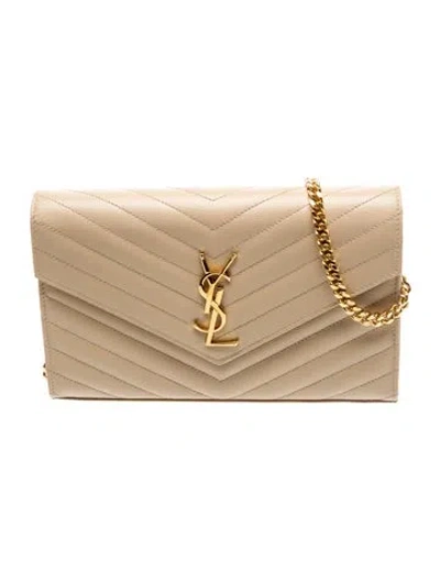 Pre-owned Saint Laurent Signature Grain De Poudre Envelope Wallet In Neutral