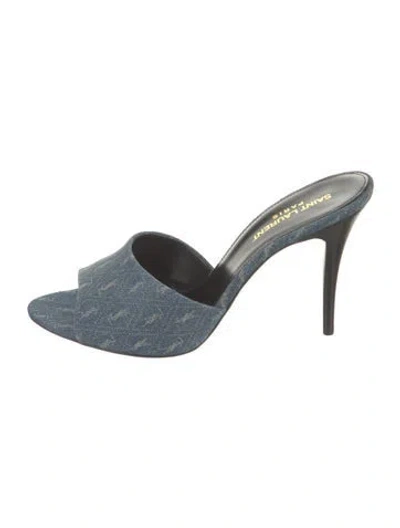 Pre-owned Saint Laurent Signature Logo Denim Slides In Blue