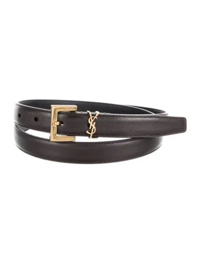 Pre-owned Saint Laurent Signature Logo Leather Belt In Black