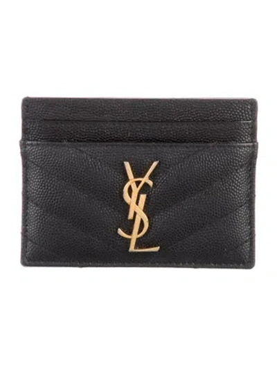 Pre-owned Saint Laurent Signature Logo Leather Card Holder In Black