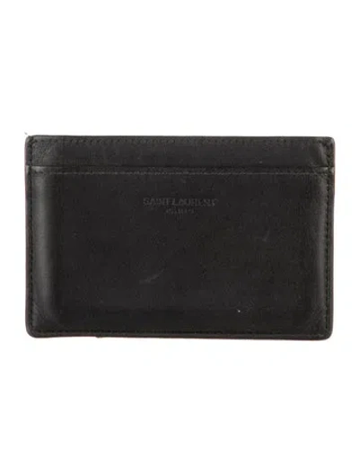 Pre-owned Saint Laurent Signature Logo Leather Card Holder In Black