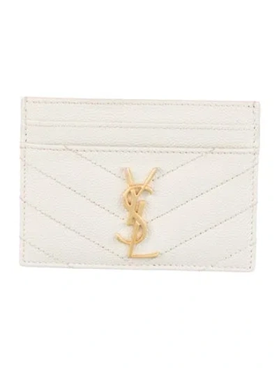 Pre-owned Saint Laurent Signature Logo Leather Card Holder In Neutral