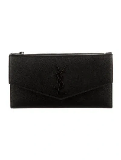 Pre-owned Saint Laurent Signature Logo Leather Continental Wallet In Black