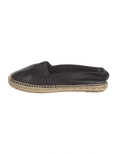 Pre-owned Saint Laurent Signature Logo Leather Espadrilles In Black