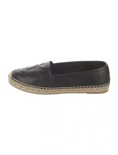 Pre-owned Saint Laurent Signature Logo Leather Espadrilles In Black