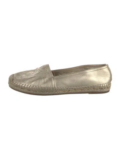 Pre-owned Saint Laurent Signature Logo Leather Espadrilles In Gold