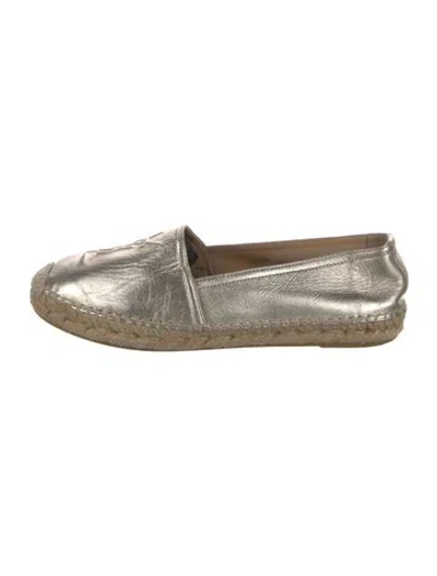Pre-owned Saint Laurent Signature Logo Leather Espadrilles In Gold