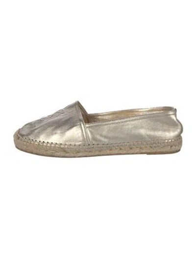 Pre-owned Saint Laurent Signature Logo Leather Espadrilles In Gold/metallic