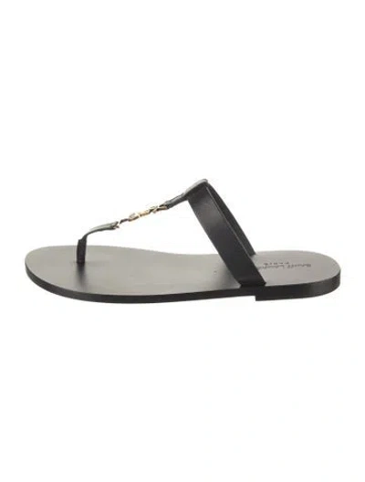 Pre-owned Saint Laurent Signature Logo Leather Flip Flops In Black