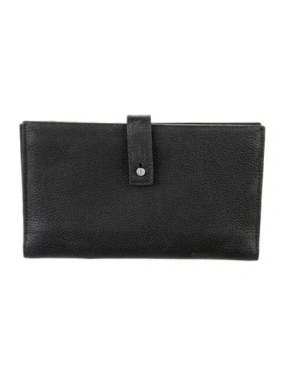 Pre-owned Saint Laurent Signature Logo Leather French Purse In Black