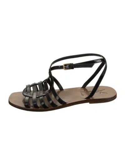 Pre-owned Saint Laurent Signature Logo Leather Gladiator Sandals In Black