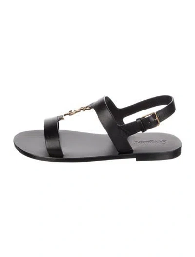 Pre-owned Saint Laurent Signature Logo Leather Sandals W/ Tags In Gray